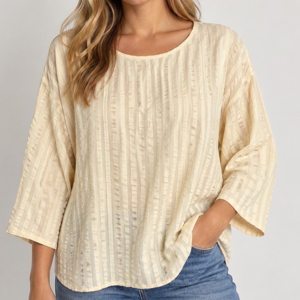 Chaus 100% Silk Ivory Textured Blouse Medium Renaissance Faire Coastal Boho